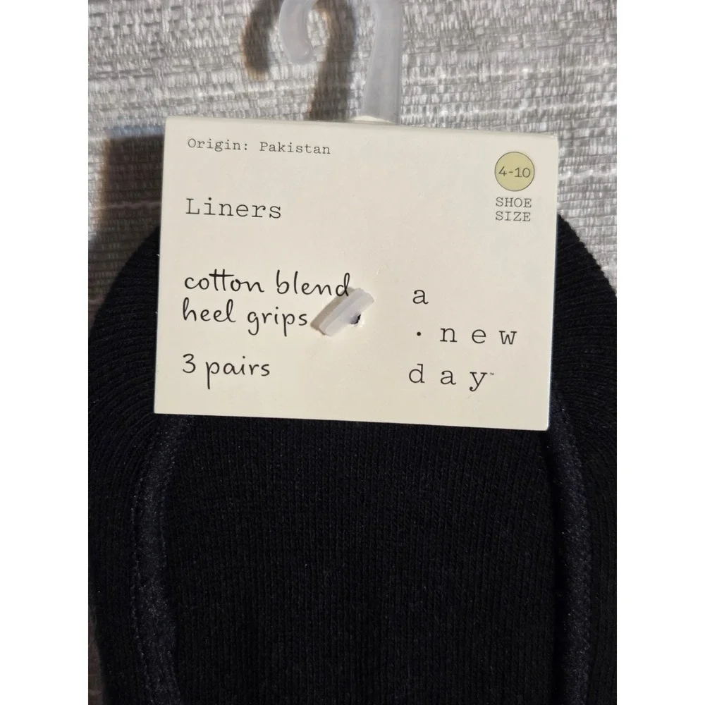 A New Day Womens 3pk Cotton Blend Liner Socks Heel Grips Black White Grey 4-10